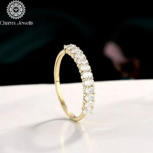 Charm Jewells Cushion Cut Moissanite Eternity Band <b>Ring</b> Yellow Gold Prong Setting Women's Classic Engagement <b>Ring</b> IGI Certified - Product Image 4