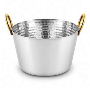 Hammered Metal <b>Curry</b> <b>Bowl</b> BPA Free Heat Resistant Serving Bucket with Gold Handles for Kitchen and Party - Product Image 1
