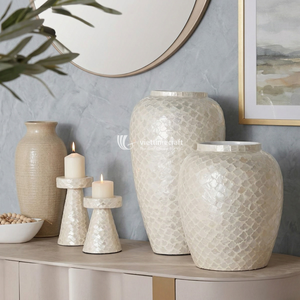 Jarrón de Bambú con Mosaico Bohemio ViettimeCraft, Incrustaciones Brillantes, Ecológico, Hecho a Mano, Maceta de Bambú Tejida para Mesa, Estilo Costero Moderno - Product Image 5