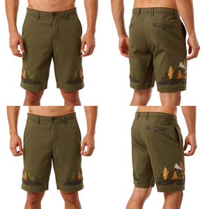 Pantalones Cortos Bordados para Hombre Inspirados en el Aire Libre con Detalles de Bosque y Construcción Premium para un Estilo de Vida Relajado - Product Image 2
