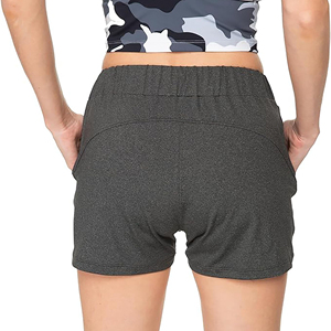 Shorts en tricot taille haute pour femmes avec poches, respirants, taille élastique, couleur unie, style décontracté et sportif, coupe classique - Product Image 2