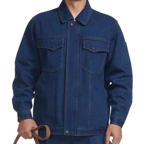 Veste en jean pour homme, style workwear, col rabattu, simple boutonnage, coupe droite, coton délavé, bleu, pour l'automne - Product Image 1
