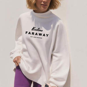 Sudadera Oversize de Cuello Alto para Mujer Beeline Faraway, Amarilla, con Hombros Caídos, Manga Larga, Estampado de Letras, Transpirable, con Logotipo Personalizado - Product Image 2