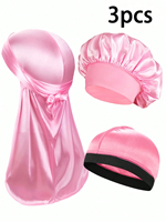 Juego de 3 Gorros y Pañuelos para la Cabeza de Poliéster para Mujer, Transpirables, Cómodos, Casuales, para las Cuatro Estaciones, Uso Doméstico