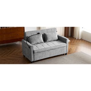 Divano Letto Estraibile da 144,5 cm con Schienale Reversibile, Tasche Laterali e Due Porte USB per Telefoni, Ideale per Spazi Ristretti - Product Image 4
