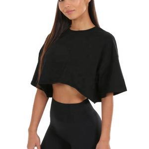 Tops cortos de manga corta para mujer, ropa de calle de alta calidad, jersey 100% de algodón, top corto ajustado, camisetas informales de hip hop de punto - Product Image 1