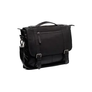 Genuine Leather Office Briefcase Men's Black laptop handbags Messenger Bags flat open laptop bag