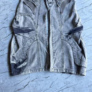 Pantalon cargo fonctionnel ample et déstructuré Yingling en <span class=keywords><strong>jean</strong></span> délavé avec plusieurs fermetures éclair et empiècements en maille, pantalon <span class=keywords><strong>de</strong></span> survêtement ample pour homme - Product Image 3