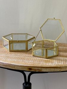 Customized Metal & Glass Storage Box Hexagon Ring Box With Metal Frame For Jewelry Organizer - Product Image 4
