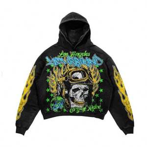 Sweat à capuche surdimensionné vintage avec logo personnalisé, effet délavé à l'acide, 100% coton, 420 g/m², en molleton bouclette, impression numérique graphique - Product Image 3