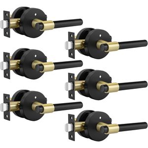 Set di 6 Maniglie per Porte Interne Nere e Oro, Maniglia a Leva per Privacy, Eleganti Maniglie Nere e Oro per Interni - Product Image 1