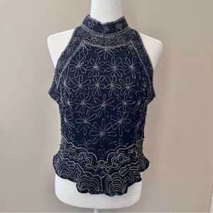 Abstract Three-dimensional Butterfly Studded Beaded Fringe Tank Top With Steel <b>Wire</b> Shape - Product Image 5