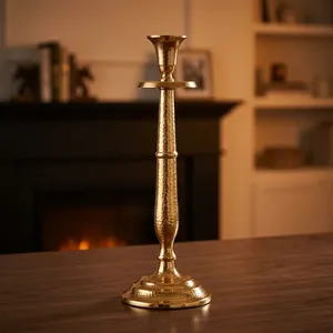 Gold Tall Hammered <b>Candle</b> Holder <b>Large</b> Metal Pillar <b>Candle</b> Stand Decorative Table Centerpiece for Home Decor - Product Image 6