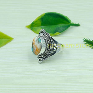 Anillo de Plata de Ley 925 con Gema de Turquesa y Ostra Espinosa Naranja, Diseño Hecho a Mano, Anillo de Declaración, Anillo de Promesa, Joyería - Product Image 4
