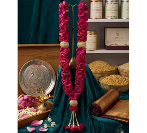 Traditional Pink <b>Rose</b> Floral Varmala <b>Garland</b> with Gold Pearl Embellishment Indian Wedding Jaimala Mala for Bride Groom Exchange - Product Image 1