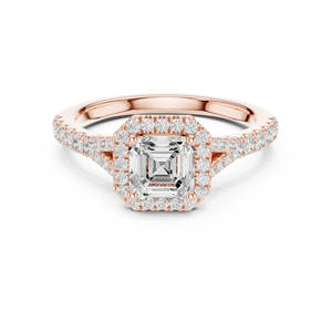 แหวนเพชรทรง Asscher สวยงาม ประดับเพชรเม็ดเล็กๆ รอบวง 14k ทองคำแท้สีโรสโกลด์ แหวนเพชรแล็บโกรว์สำหรับหมั้น - Product Image 1