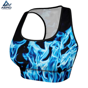 Neon <b>Blue</b> Flame Graphic Print Scoop Neck Good Supplier New Arrival Hand Made Comfortable Lightweight Women Gym Fitness Wear <b>Bra</b> - Product Image 2