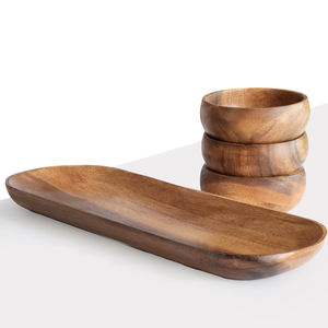 Plateau de service en bois d'acacia Offre Spéciale avec ensemble de 4 bols Bol en bois durable pour Snack Bol à tremper les noix Décor de table à manger - Product Image 2