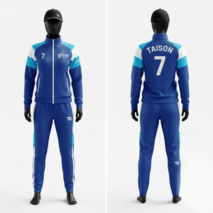 Survêtement de handball pour femmes, polyester interlock premium 280 GSM, bleu, blanc, bleu ciel, logo personnalisé par transfert thermique, OEM ODM - Product Image 1