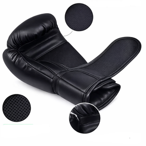 ถุงมือมวยหนังสีดำสำหรับฝึกซ้อมมวยไทยถุงมือซ้อมคิกบ็อกซิ่งแบบออกแบบโลโก้ได้ตามต้องการ - Product Image 1