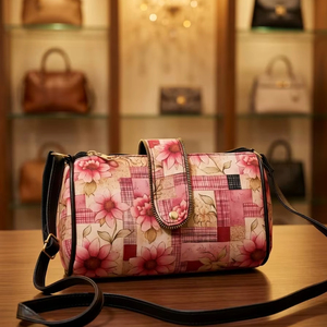 Handmade Vintage-Inspired Geometric Lightweight Durable Waterproof Top-Handle Purse with Zipper Closure - Product Image 1