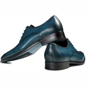 Teal Genuine Leather Oxfords Pointed Toe Lace-Up Soft Autumn Winter Dress Shoes Anti-Slippery Rubber Outsole Office Career Wear - Product Image 6