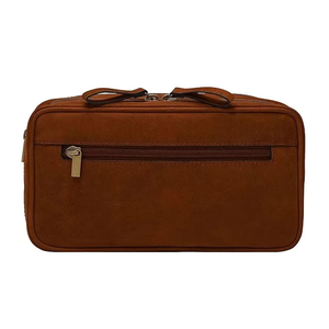 Trend Brown Microfiber Leather Travel Toiletry Bag with Zipper Closure and Mesh Interior for Men's Grooming Essentials - Product Image 2