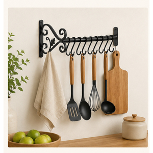 Vintage Wrought Iron Kitchen Rail with 10 <b>Hooks</b> Wall Mounted Utensil Organizer and Hanging Pot Hanging In Cheapest Price - Product Image 2