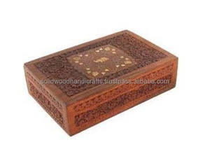 Boîtes en bois sculpté décoratives en palissandre bureau à domicile verrouillage stockage en bois couvercle articulé souvenir boîte en bois sculpté - Product Image 4