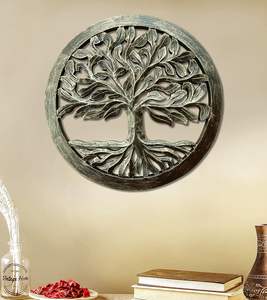 Décoration murale ronde en bois doré - Art Arbre de Vie pour salon, chambre, couloir, bureau (Panneau doré) - Product Image 1