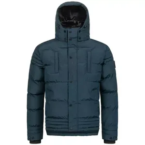 Chaqueta Acolchada con Capucha para Hombre, Color Azul Oscuro, Resistente al Viento, Rellena de Plumón, Informal, para Invierno, Corte Regular, Exterior de Poliéster, Cierre de Botones - Product Image 1