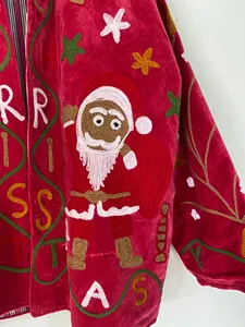 Designer <b>Christmas</b> Velvet <b>Jacket</b> Santa Claus Embroidery Winter Party Wear Boutique Fashion Outerwear - Product Image 4