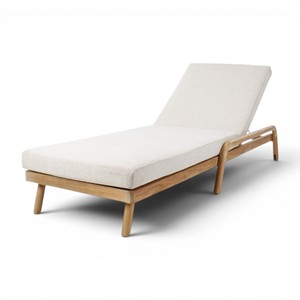 Modern Outdoor Teak Wood Sun Lounger Chair with Adjustable Backrest Waterproof <b>Cushion</b> Garden Patio Poolside Daybed Furniture - Product Image 1