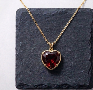 Collar con Colgante de Corazón Garnet Hydro de 16 Pulgadas, Plata de Ley 925, Chapado en Oro de 18K, Elegante Collar para Fiestas - Product Image 1