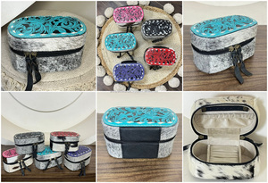 Wholesale Designer <b>Tooled</b> Cowhide Fur Leather Mini Jewelry <b>Box</b> High Quality Real Genuine Leather Portable Travel Organizer Case - Product Image 3
