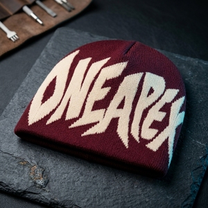 Maroon Cream Graphic Knit Beanie Hat Custom Logo Ribbed <b>Winter</b> <b>Cap</b> Unisex Streetwear Fashion Headwear Wholesale OEM Manufacturer - Product Image 1