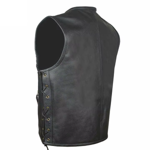 Club Style Embroidered Breathable Leather Motorcycle Biker Vest with Side Laces Summer Casual Outer Wear - Product Image 4