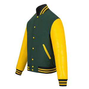High School <b>Green</b> Unisex Fit Baseball Letterman Varsity Jacket With Premium Wool Blend and Original Leather Sleeves - Product Image 1