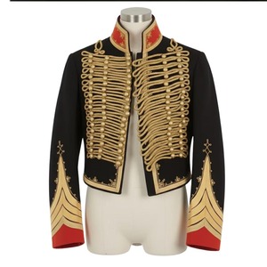 Chaqueta Hussar Negra para Hombre con Bordado Dorado, Cuello Alto, Doble Botonadura, Abrigo Formal de Invierno para Uniformes - Product Image 1