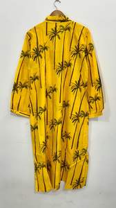 ชุดเดรสผ้าฝ้ายลายต้นปาล์มสีเหลือง: ชุดคลุมชายหาดสไตล์โบโฮทำมือ - Product Image 6