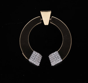 18K <b>Solid</b> Yellow <b>Gold</b> 5 Grams Geometric Modern Circle <b>Pendant</b> Brilliant Cut Zircon Accents Contemporary Unisex Certified - Product Image 1