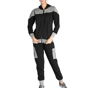 Ensemble de survêtement bicolore pour femme, veste à capuche zippée et pantalon cargo, tenue de sport décontractée, coupe ajustée, idéal pour l'entraînement - Product Image 1