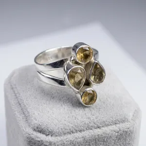 Natural Citrine 925 Sterling Silver Handmade Statement Ring Golden Yellow Gemstone Cluster Ring Jewelry Boho Vintage Style - Product Image 4