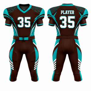 Ensemble Maillot et Pantalon de Football Américain Personnalisé Sublimé pour Homme – Col en V, Marron, Teal, Blanc – Anti-humidité, Coupe Ajustée, Manches Courtes - Product Image 1