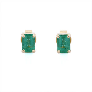 18K Solid Gold Octagon <b>Emerald</b> <b>Stud</b> <b>Earrings</b> with Oval Cut Diamond and Pearl - Product Image 4