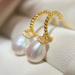 Pendientes de Plata CS925 con Perlas de Agua Dulce de Alta Calidad, 9-10 mm, Forma de Arroz, Trenzados, Simples y Hermosos - Product Image 2