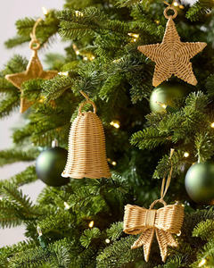 Rattan Decorate Christmas Tree <b>Hanging</b> Ornaments Handmade Woven <b>Star</b> Bell Bow Pendants Rustic Holiday Wicker Crafts Decor - Product Image 4