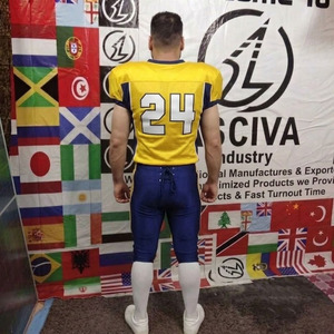 Uniforme de football américain avec design personnalisé pour l'équipe - Uniforme de football américain personnalisable - Design en maille jaune/bleue sublimé - Product Image 2