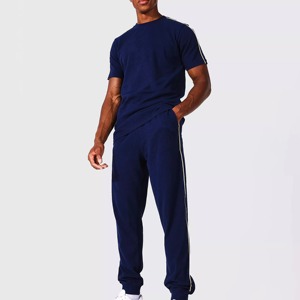 Latest Low MOQ Fashion Wear T-Shirt & <b>Trouser</b> Set for Men Manufacturer Solid Color Men Tracksuit Set for Adult - Product Image 1