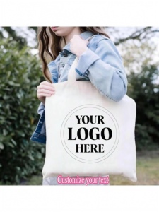 Custom Bulk Medium <b>Canvas</b> Tote Bag Letter Pattern Non Woven Handle Reusable Cotton Shopping Carry Bag Eco Friendly Promotional - Product Image 2